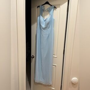 Sky Blue Sheath Square Neck Chiffon Dress